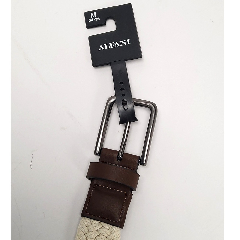 Alfani Braided Belt Mens 34-36 Natural Brown‎ Woven Casual Leather - Picture 5 of 5